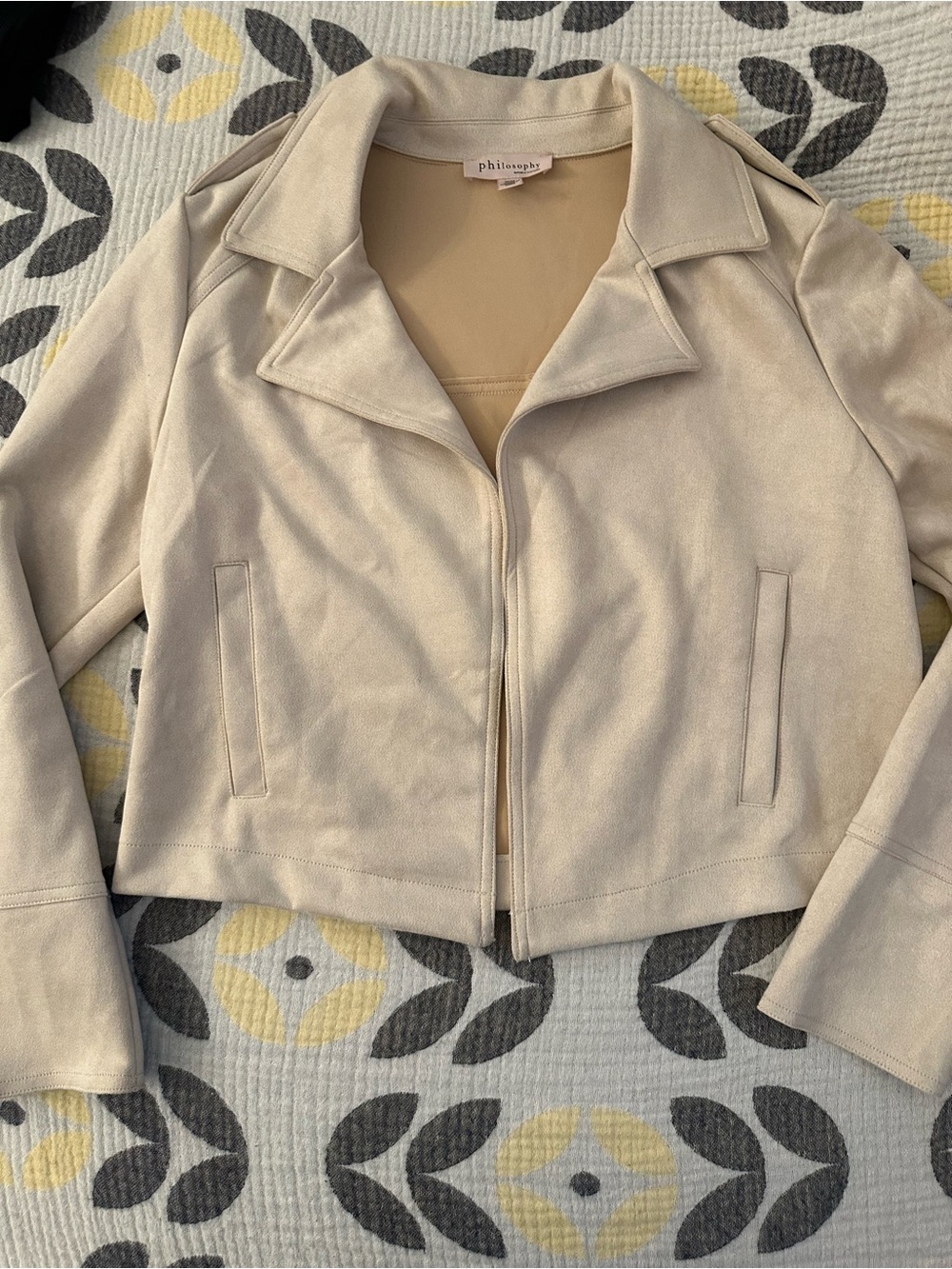 Philosophy Beige Suede-Style Bomber Jacket